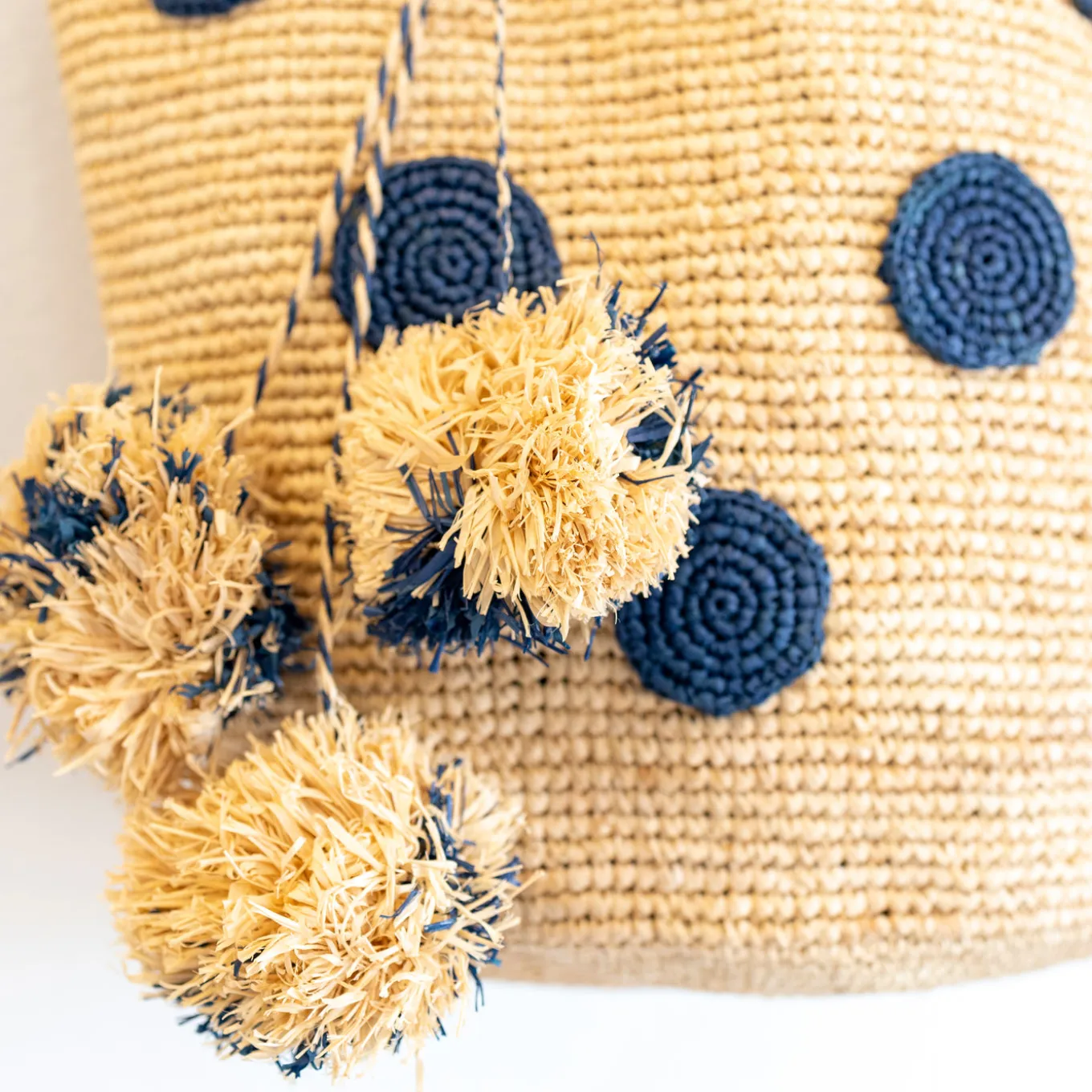 Elena Handbags Natural Raffia Polka Dot Summer Beach Shoulder Tote