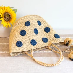 Elena Handbags Natural Raffia Polka Dot Summer Beach Shoulder Tote