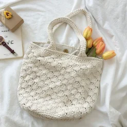 Elena Handbags Patterned Cotton Knitted Shoulder Bag