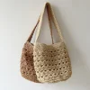 Elena Handbags Patterned Straw Shoulder Bucket Bag