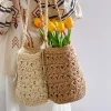 Elena Handbags Patterned Straw Shoulder Bucket Bag