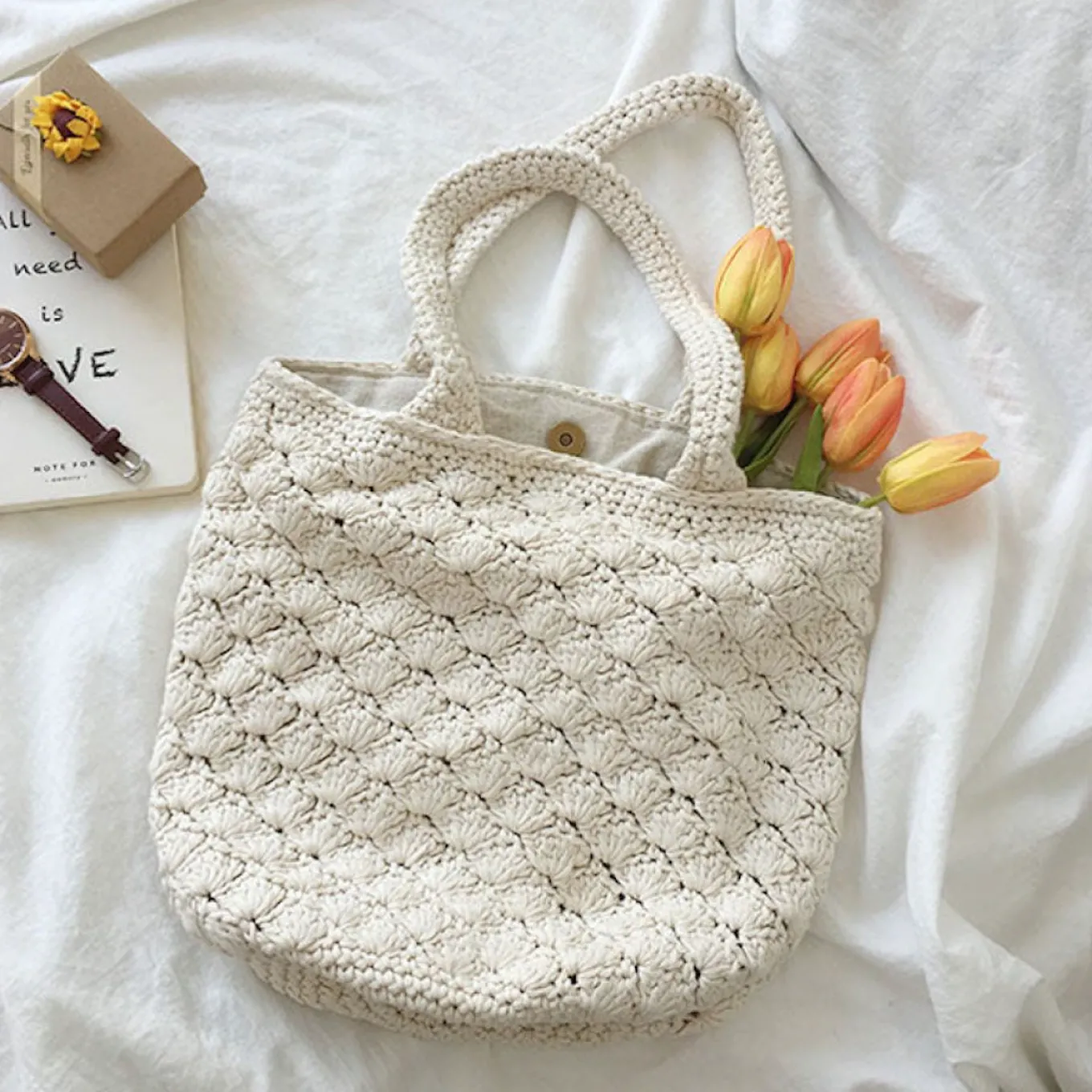 Elena Handbags Patterned Cotton Knitted Shoulder Bag