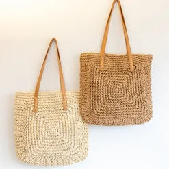 Elena Handbags Patterned Straw Woven Tote Bag