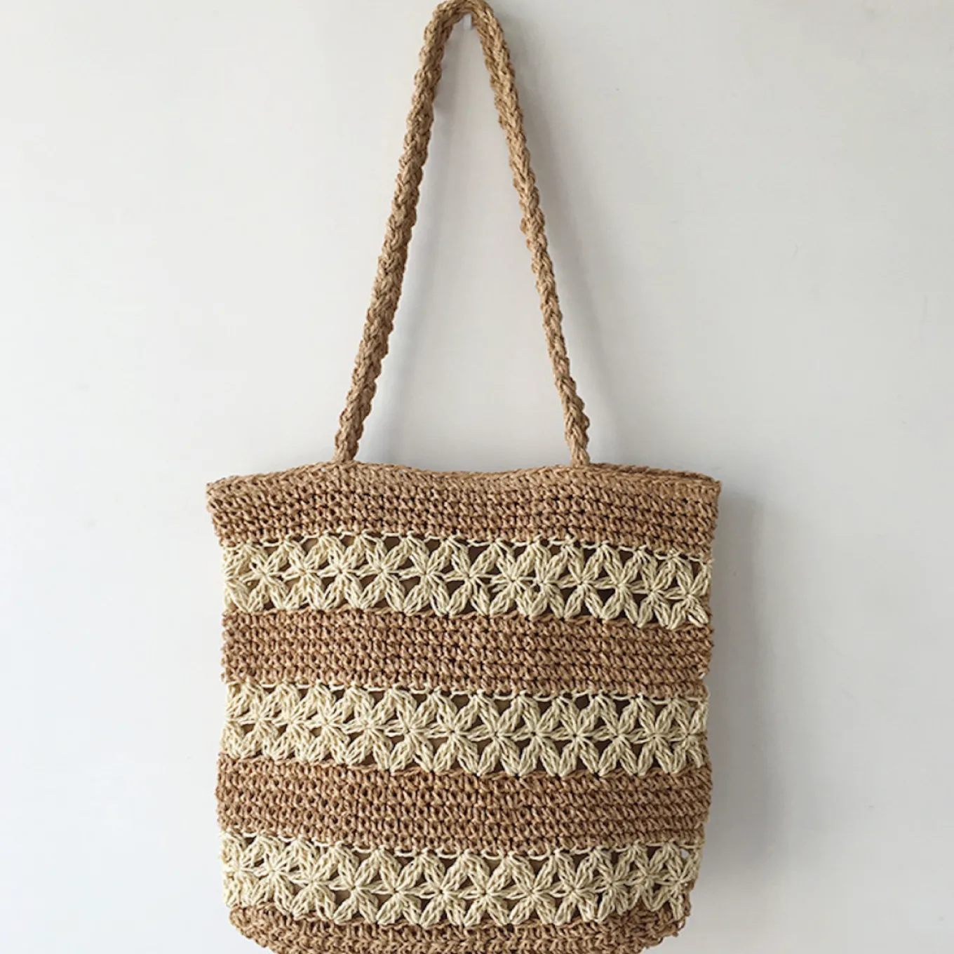 Elena Handbags Patterned Straw Woven Tote Bag