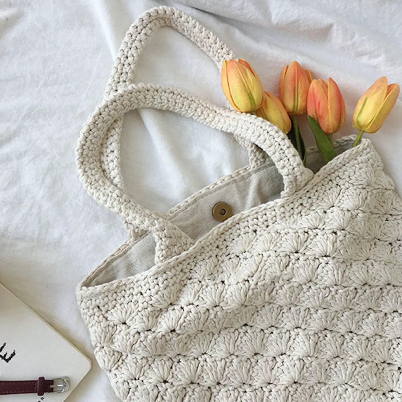 Elena Handbags Patterned Cotton Knitted Shoulder Bag