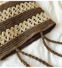 Elena Handbags Patterned Straw Woven Tote Bag