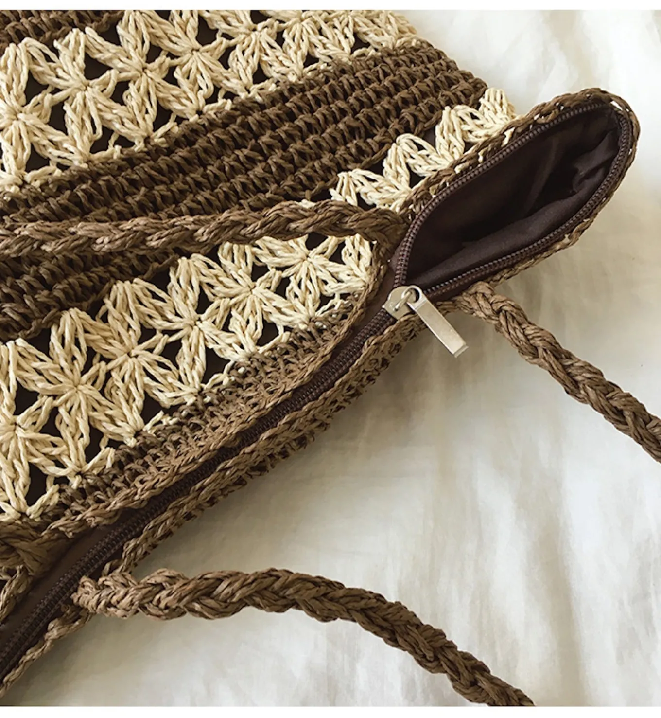 Elena Handbags Patterned Straw Woven Tote Bag