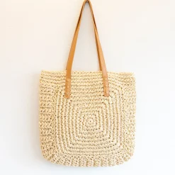 Elena Handbags Patterned Straw Woven Tote Bag