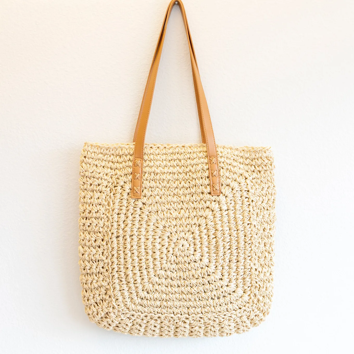 Elena Handbags Patterned Straw Woven Tote Bag