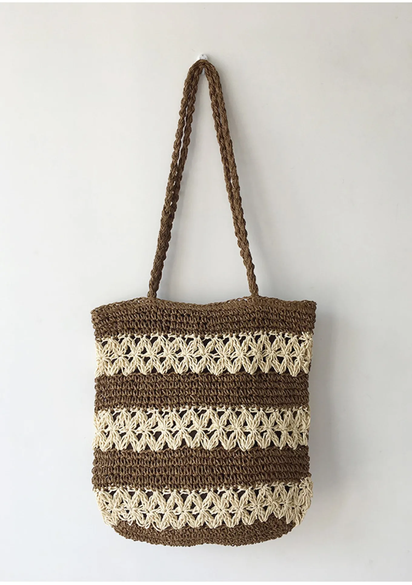 Elena Handbags Patterned Straw Woven Tote Bag