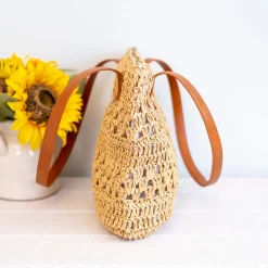 Elena Handbags Patterned Straw Woven Tote Bag