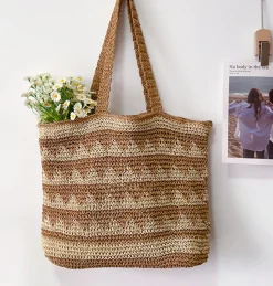 Elena Handbags Patterned Straw Woven Tote Shoulder Bag