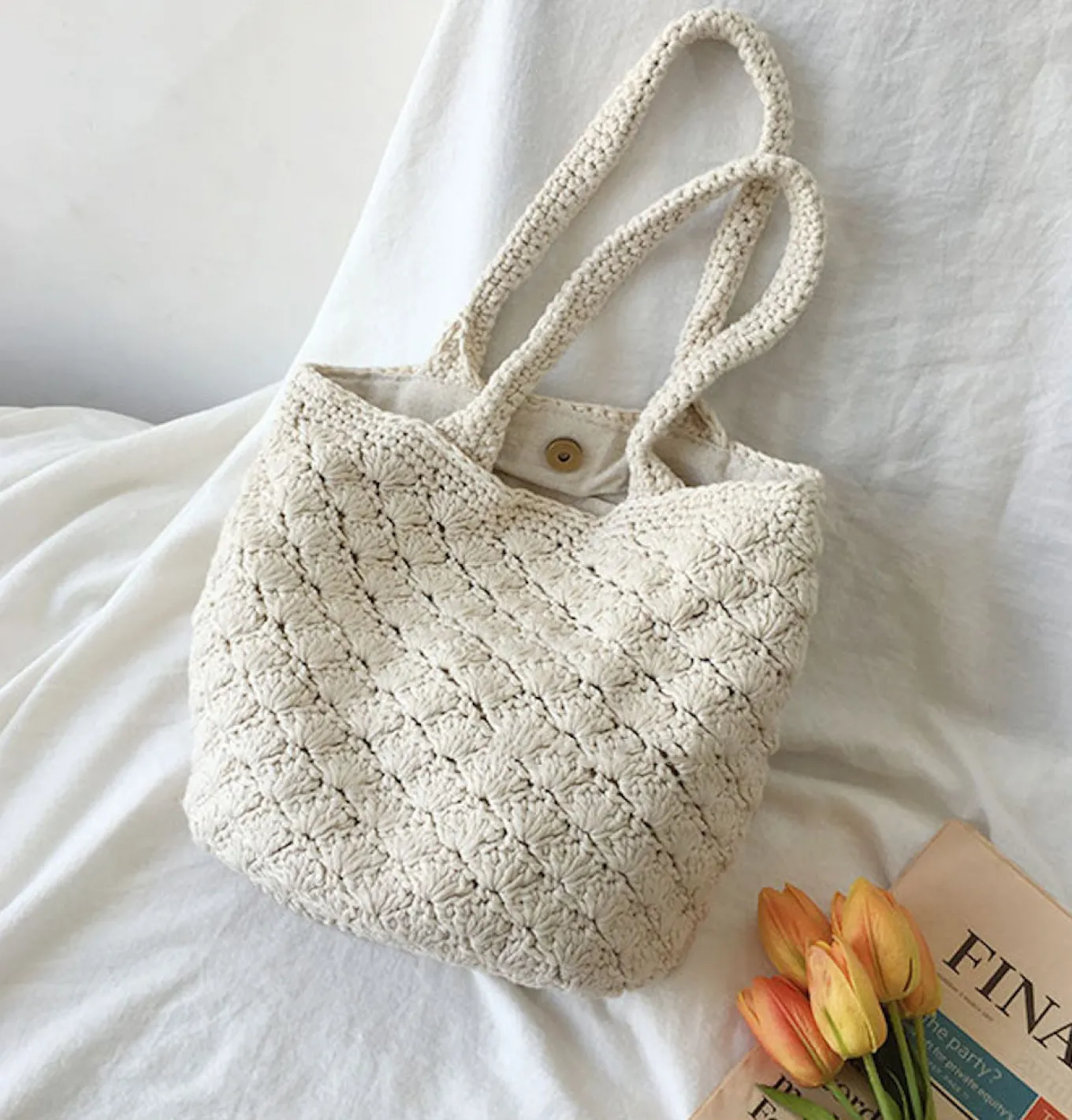 Elena Handbags Patterned Cotton Knitted Shoulder Bag