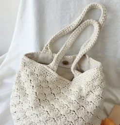 Elena Handbags Patterned Cotton Knitted Shoulder Bag