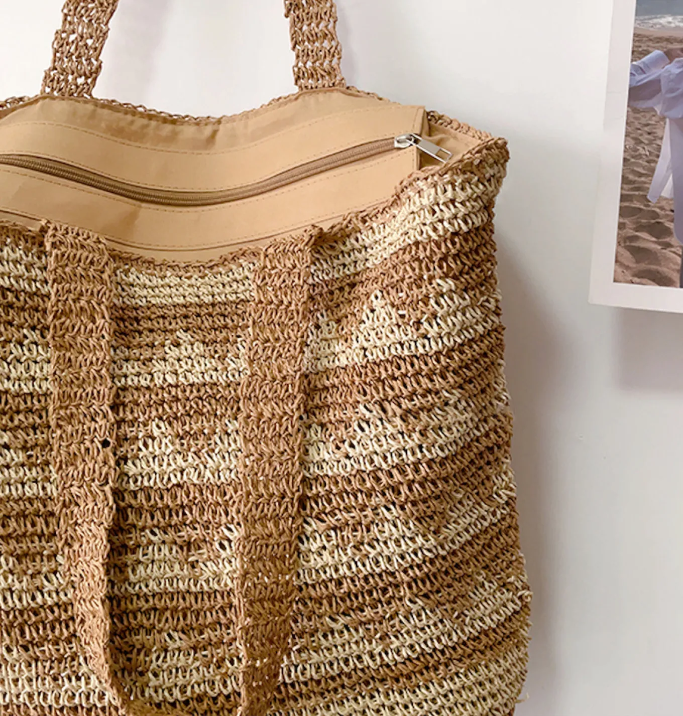 Elena Handbags Patterned Straw Woven Tote Shoulder Bag
