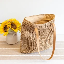Elena Handbags Patterned Straw Woven Tote Bag