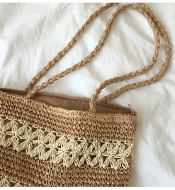 Elena Handbags Patterned Straw Woven Tote Bag