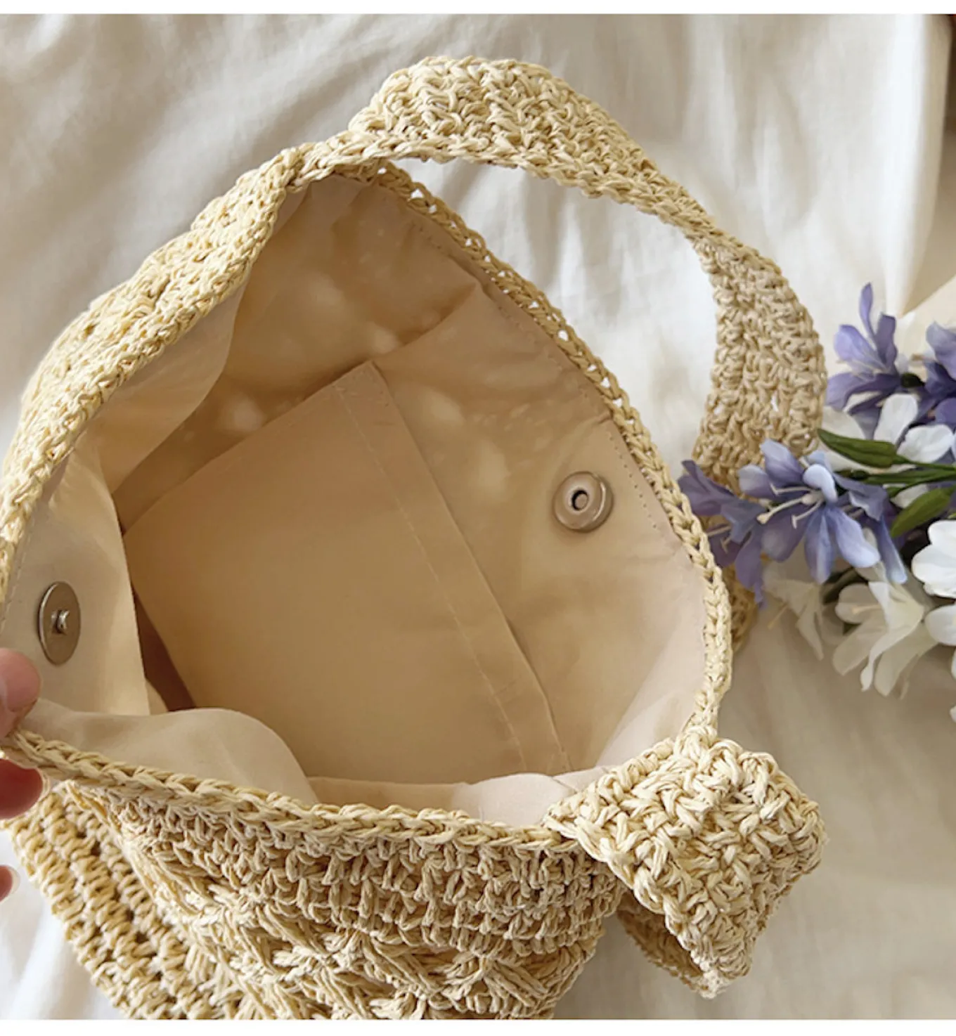 Elena Handbags Patterned Straw Shoulder Bucket Bag