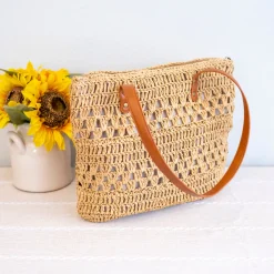 Elena Handbags Patterned Straw Woven Tote Bag