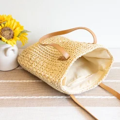 Elena Handbags Patterned Straw Woven Tote Bag