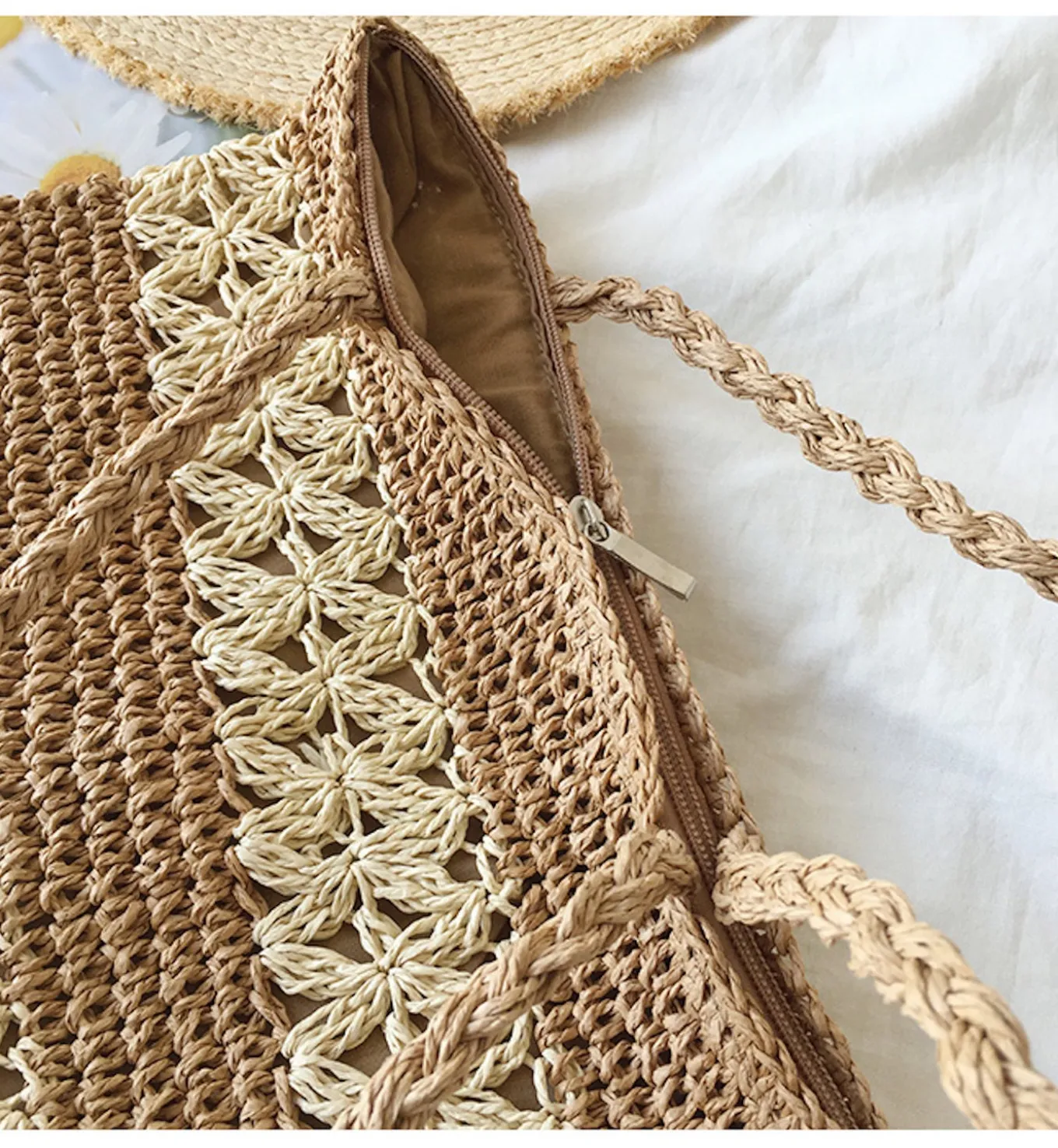 Elena Handbags Patterned Straw Woven Tote Bag