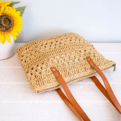 Elena Handbags Patterned Straw Woven Tote Bag
