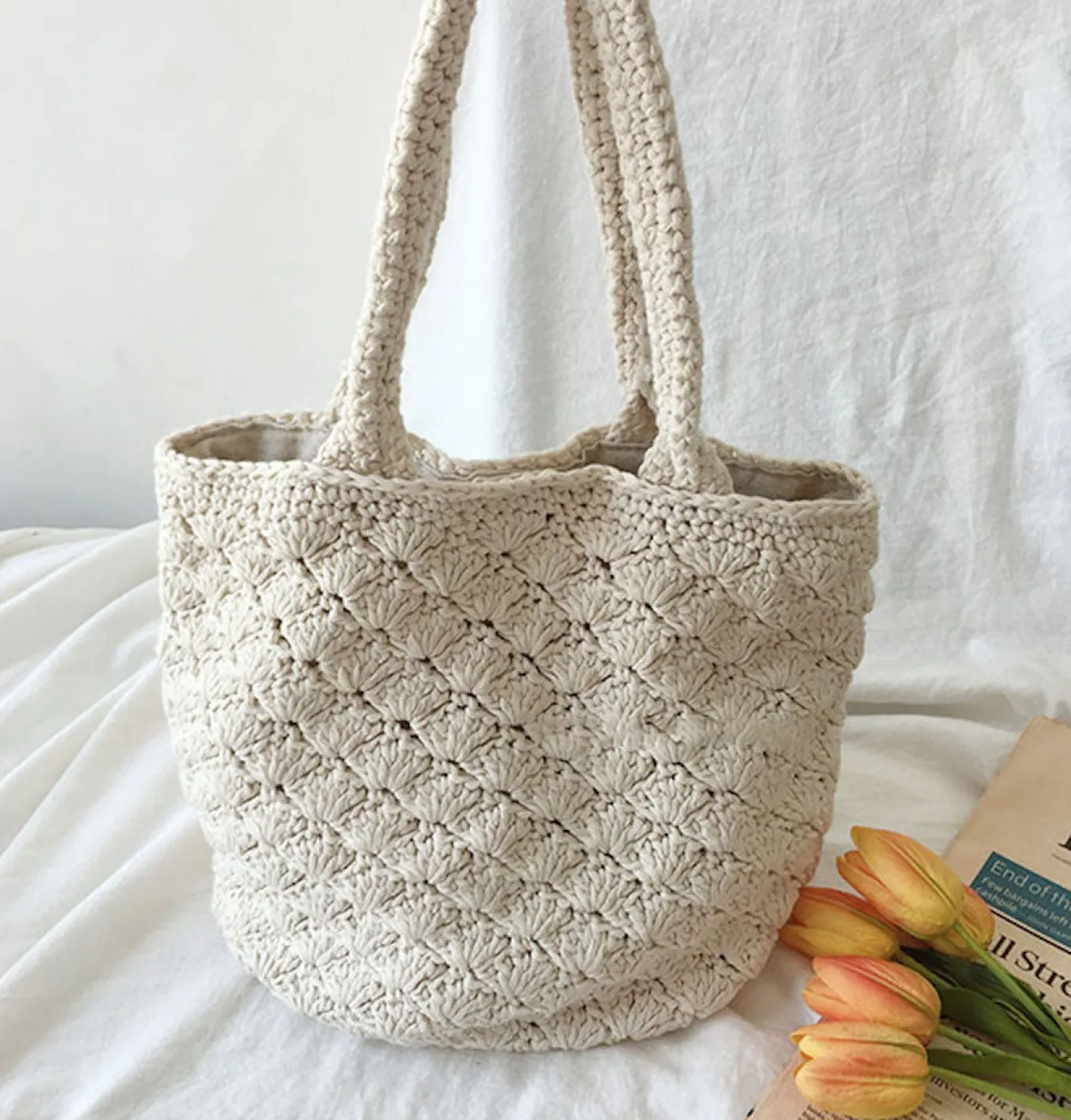 Elena Handbags Patterned Cotton Knitted Shoulder Bag