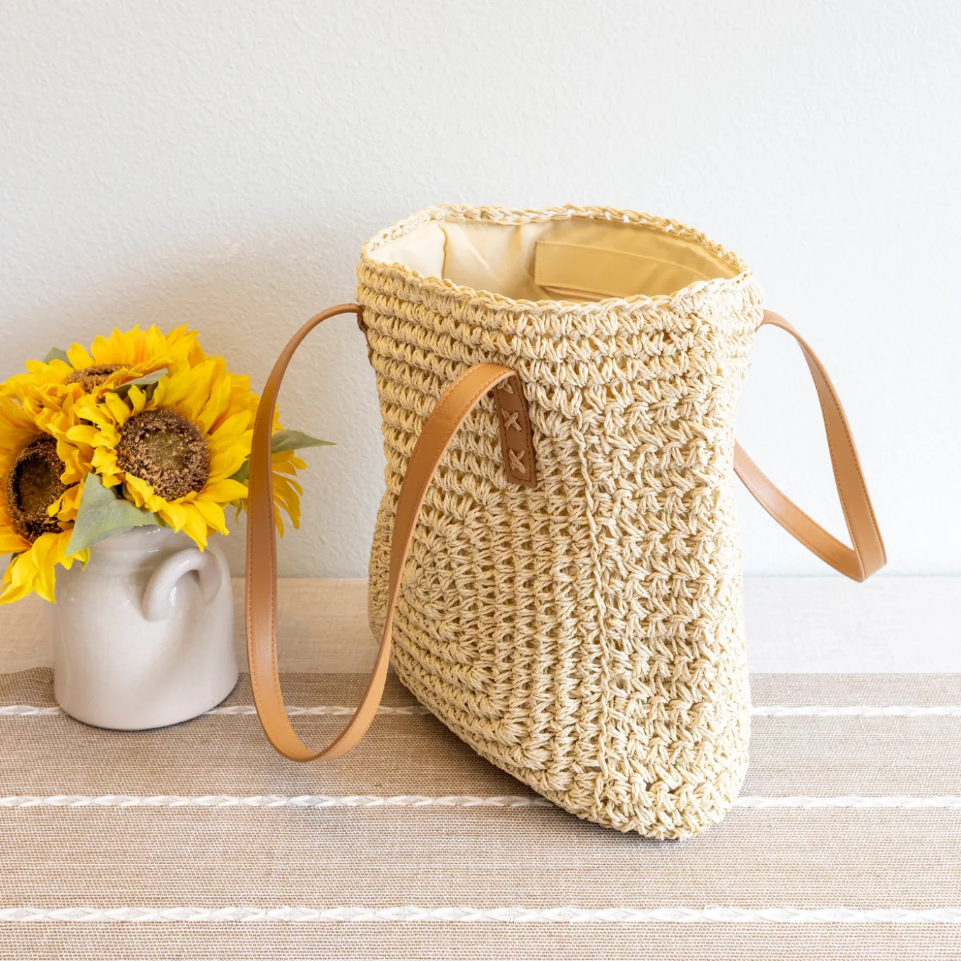 Elena Handbags Patterned Straw Woven Tote Bag
