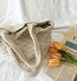 Elena Handbags Patterned Cotton Knitted Shoulder Bag