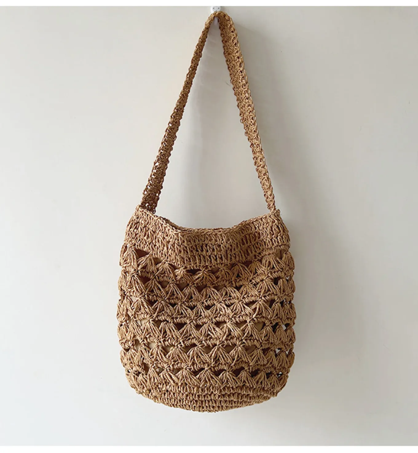 Elena Handbags Patterned Straw Shoulder Bucket Bag