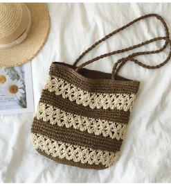 Elena Handbags Patterned Straw Woven Tote Bag