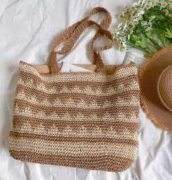 Elena Handbags Patterned Straw Woven Tote Shoulder Bag