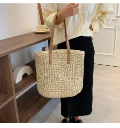 Elena Handbags Patterned Straw Woven Tote Bag