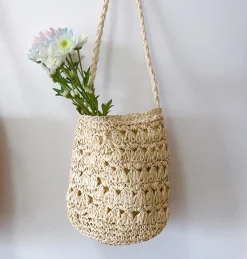Elena Handbags Patterned Straw Shoulder Bucket Bag