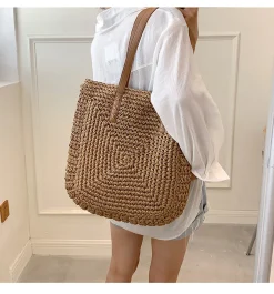 Elena Handbags Patterned Straw Woven Tote Bag