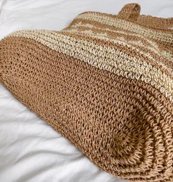 Elena Handbags Patterned Straw Woven Tote Shoulder Bag