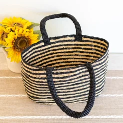 Elena Handbags Raffia Summer Beach Striped Straw Tote Bag