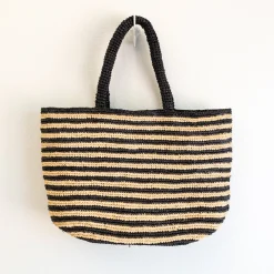 Elena Handbags Raffia Summer Beach Striped Straw Tote Bag