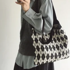 Elena Handbags Retro Argyle Knit Bag