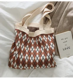 Elena Handbags Retro Argyle Knit Bag