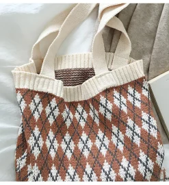 Elena Handbags Retro Argyle Knit Bag