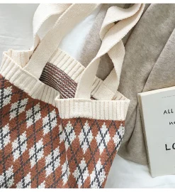Elena Handbags Retro Argyle Knit Bag