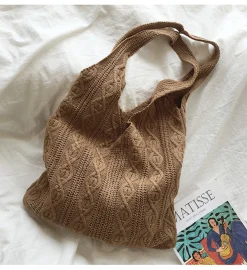 Elena Handbags Retro Artsy Twist Cotton Knitted Shoulder Bag