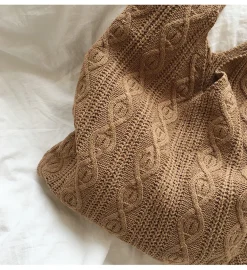 Elena Handbags Retro Artsy Twist Cotton Knitted Shoulder Bag