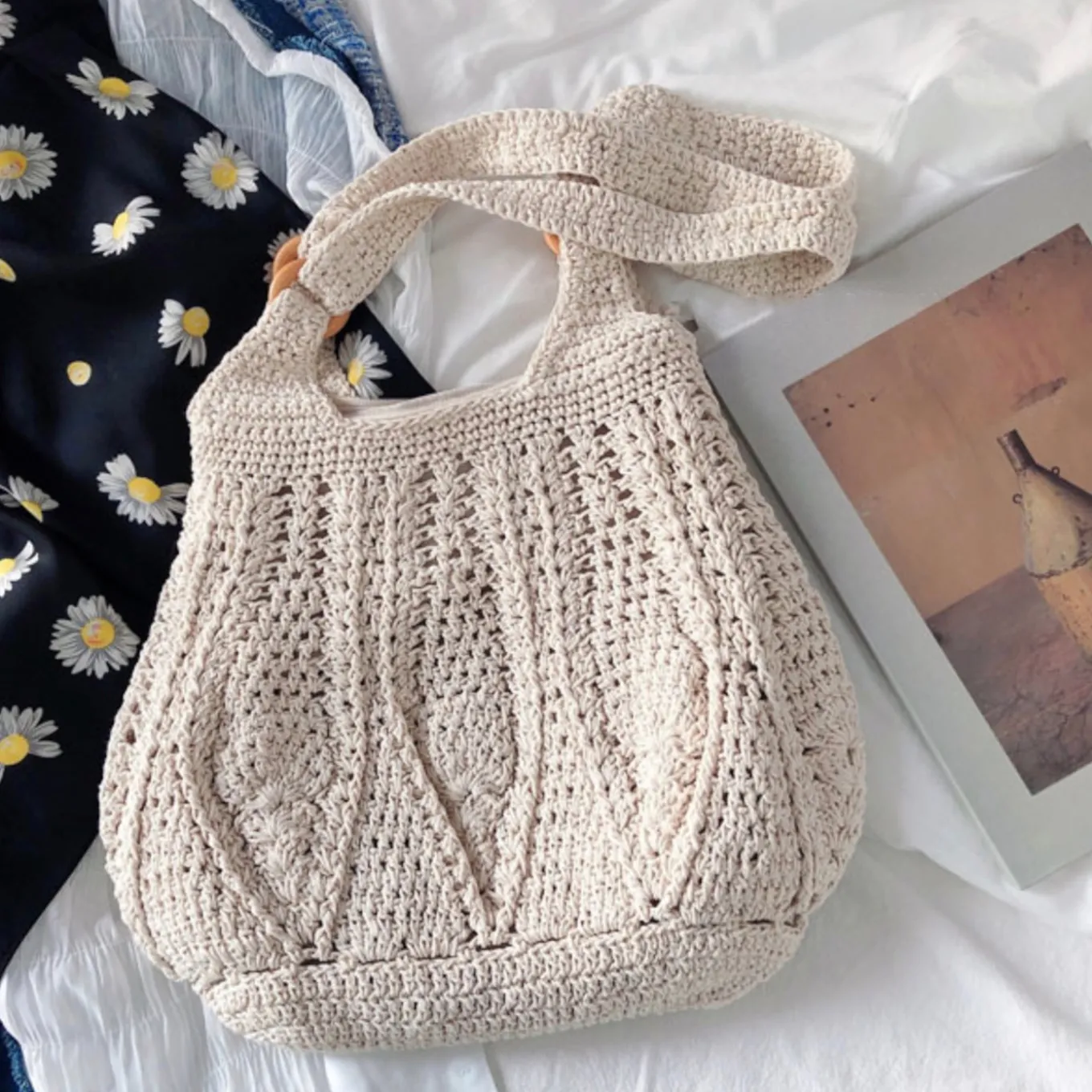 Elena Handbags Retro Artsy Twist Cotton Knitted Bag