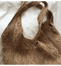 Elena Handbags Retro Artsy Twist Cotton Knitted Shoulder Bag