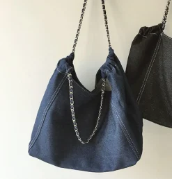 Elena Handbags Retro Chain Strap Denim Tote