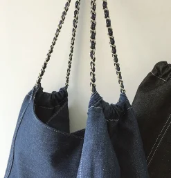 Elena Handbags Retro Chain Strap Denim Tote