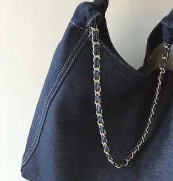 Elena Handbags Retro Chain Strap Denim Tote