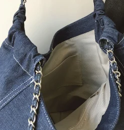 Elena Handbags Retro Chain Strap Denim Tote